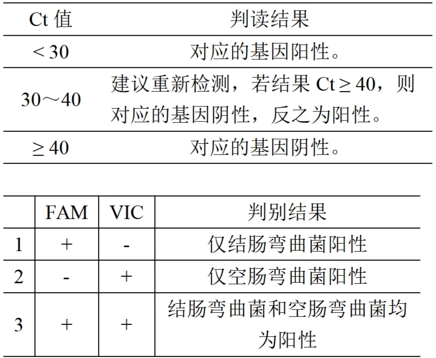 空肠弯曲菌和结肠弯曲菌多重核酸检测试剂盒(PCR-荧光探针法)判别结果
